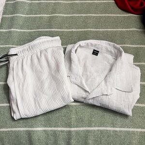 White Textured Men’s Lounge Shorts - Unbranded